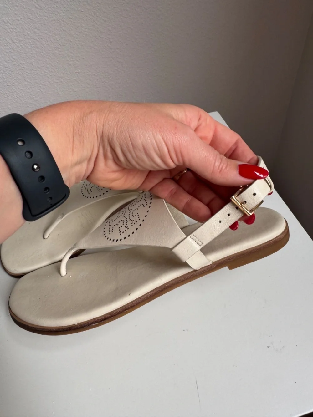 Tory Burch Capri Perf Sandals Light Cream Size6